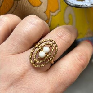 Vintage Coventry Gold Tone and White Adjustable Ring
